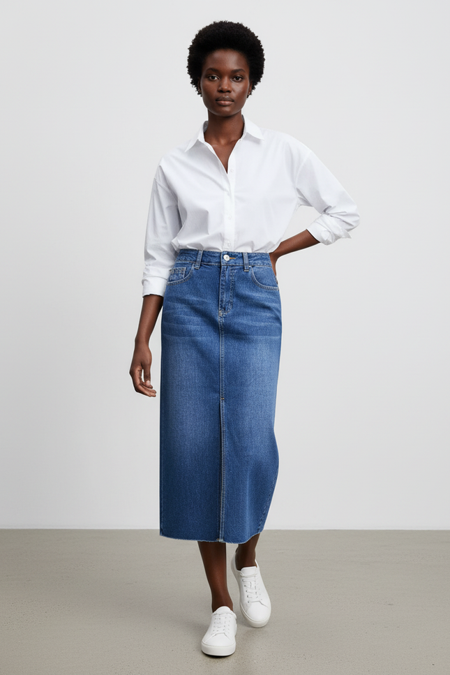 Jupe Jean Taille Haute Fendue Décontractée