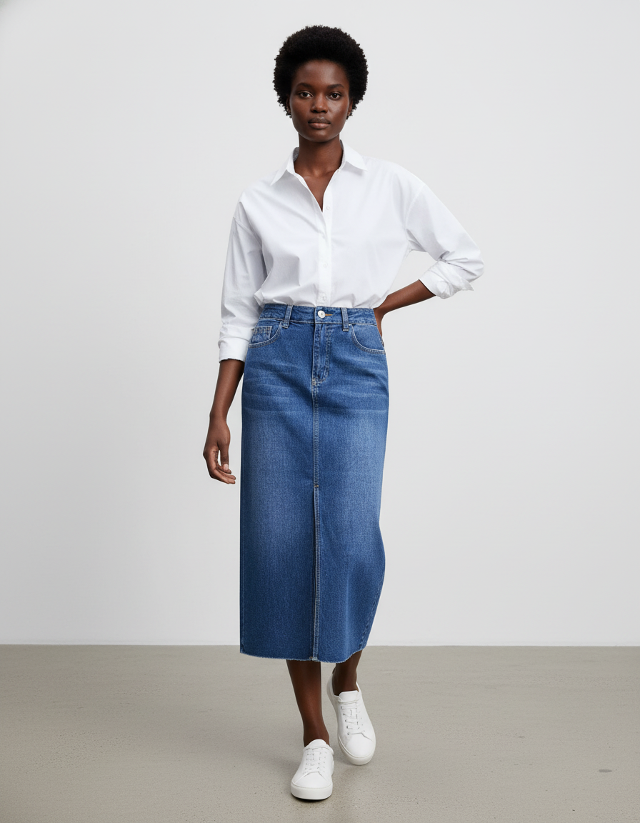 Jupe Jean Taille Haute Fendue Décontractée