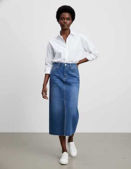 Jupe Jean Taille Haute Fendue Décontractée