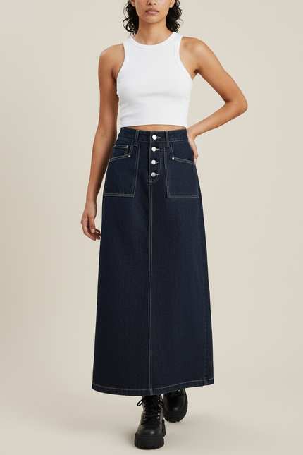 Jupe Jean Longue Taille Haute Décontractée