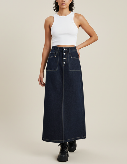 Jupe Jean Longue Taille Haute Décontractée