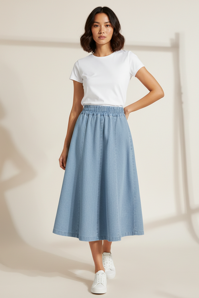 Jupe Jean Bleu Clair Taille Élastique Fluide