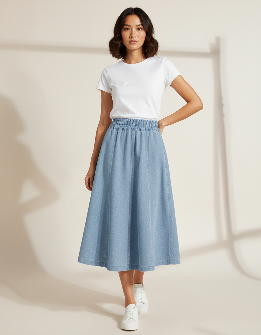 Jupe Jean Bleu Clair Taille Élastique Fluide