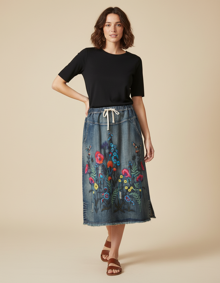 Jupe Mi Longue En Jeans