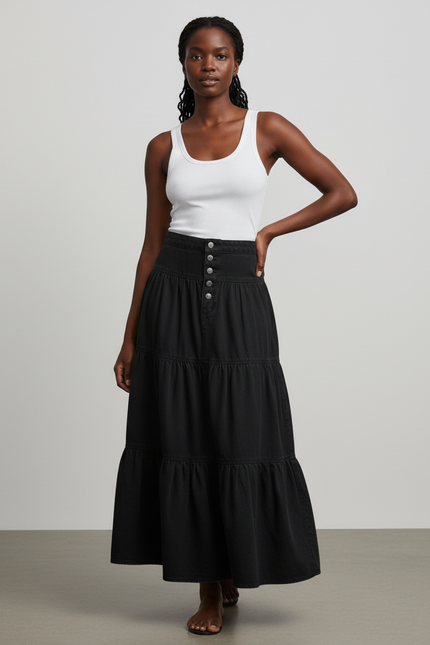 Jupe Jean Noire Volants Bohème