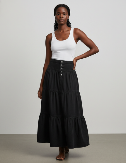 Jupe Jean Noire Volants Bohème