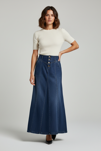 Jupe Jean Taille Haute Évasée Élégante