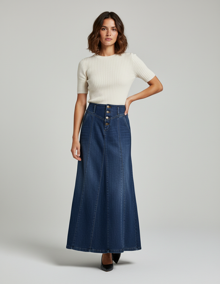 Jupe Jean Taille Haute Évasée Élégante