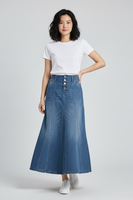 Jupe Jean Longue Évasée Chic