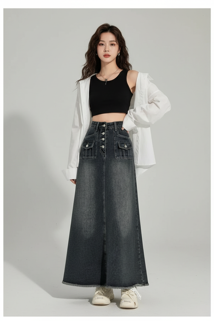 Jupe Jean Longue Boutonnée Chic