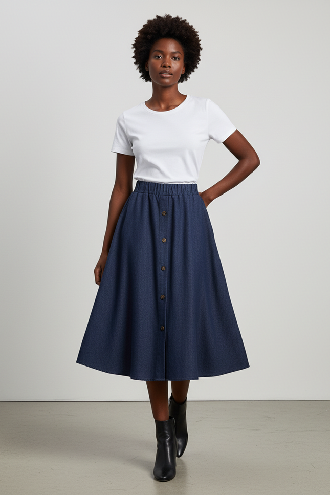 Jupe En Jean Avec Bouton Devant