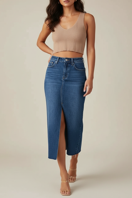 Jupe Jean Taille Haute Fendue Décontractée Polyvalente