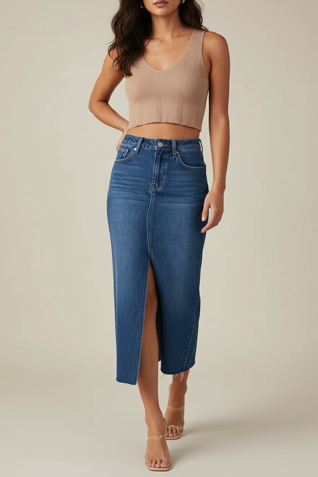 Jupe Jean Taille Haute Fendue Décontractée Polyvalente