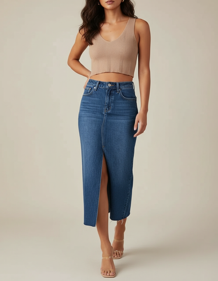 Jupe Jean Taille Haute Fendue Décontractée Polyvalente