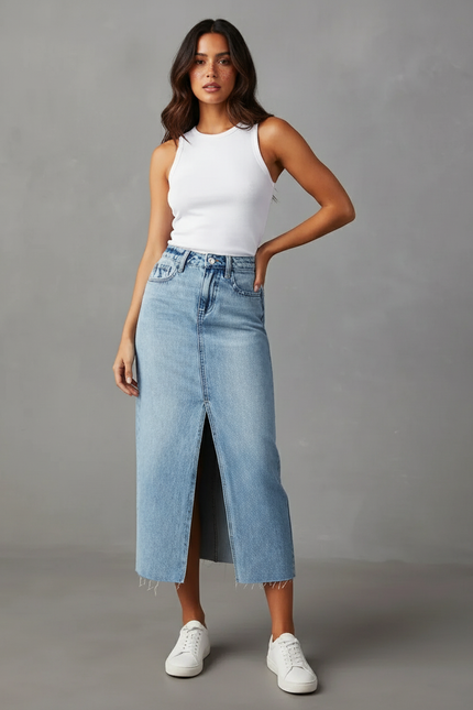 Jupe Jean Délavée Fendue Décontractée