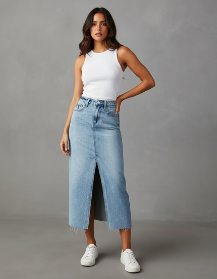 Jupe Jean Délavée Fendue Décontractée