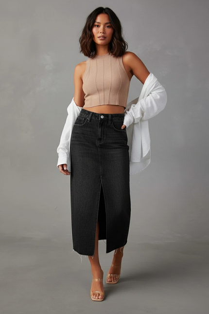 Jupe Jean Noire Fendue Vintage