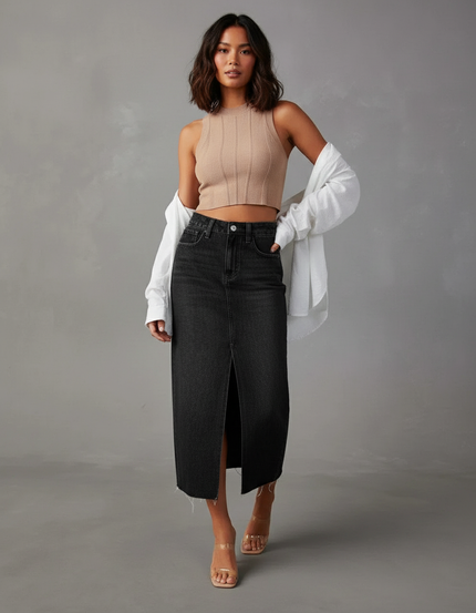 Jupe Jean Noire Fendue Vintage