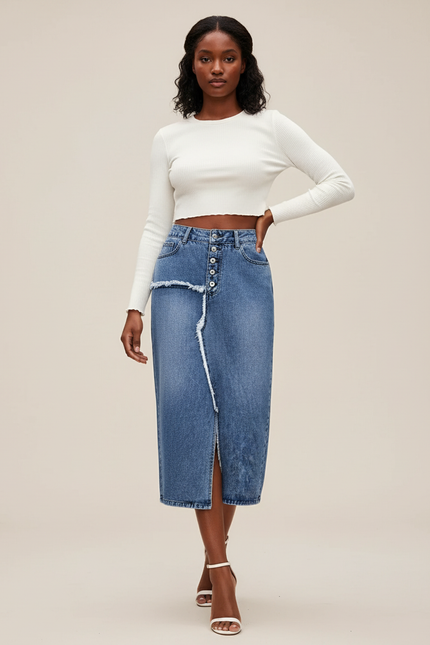 Jupe Jean Effilochée Fendue Chic