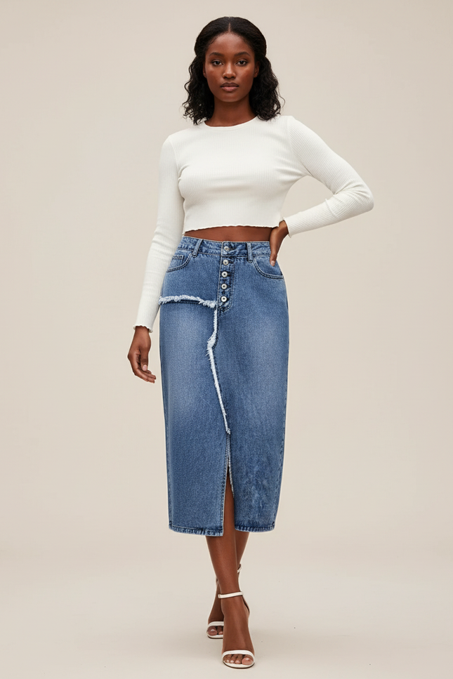 Jupe Jean Effilochée Fendue Chic