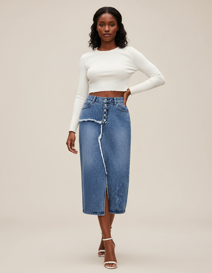Jupe Jean Effilochée Fendue Chic