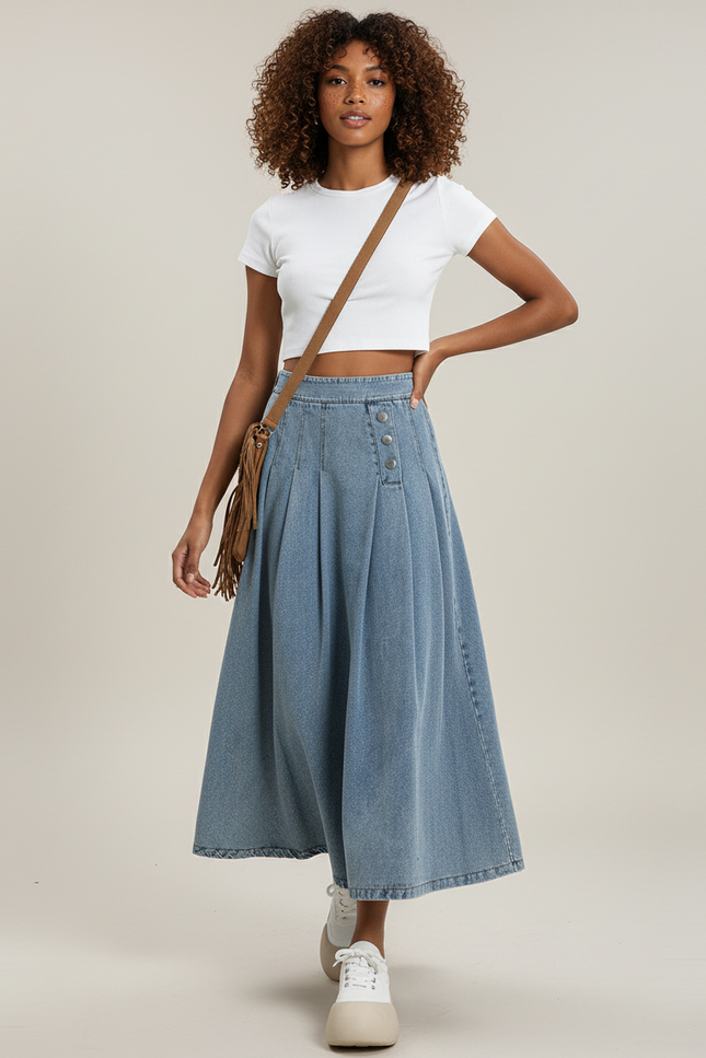 Jupe Jean Bleu Clair Plissée Rétro