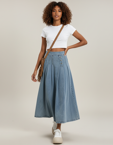 Jupe Jean Bleu Clair Plissée Rétro