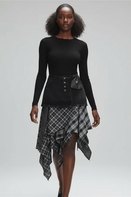 Jupe Jean Asymétrique Écossaise Chic