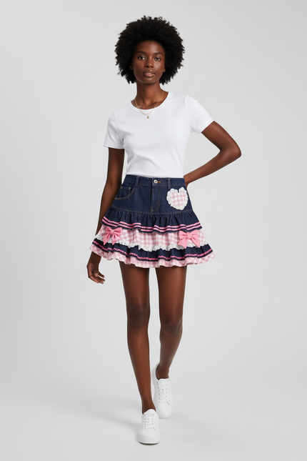 Jupe Jean Bleu Foncé Volantée Mignonne