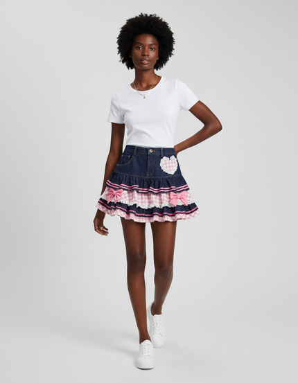 Jupe Jean Bleu Foncé Volantée Mignonne