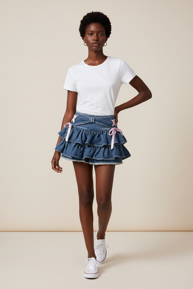 Jupe Jean Volants Bleue Chic