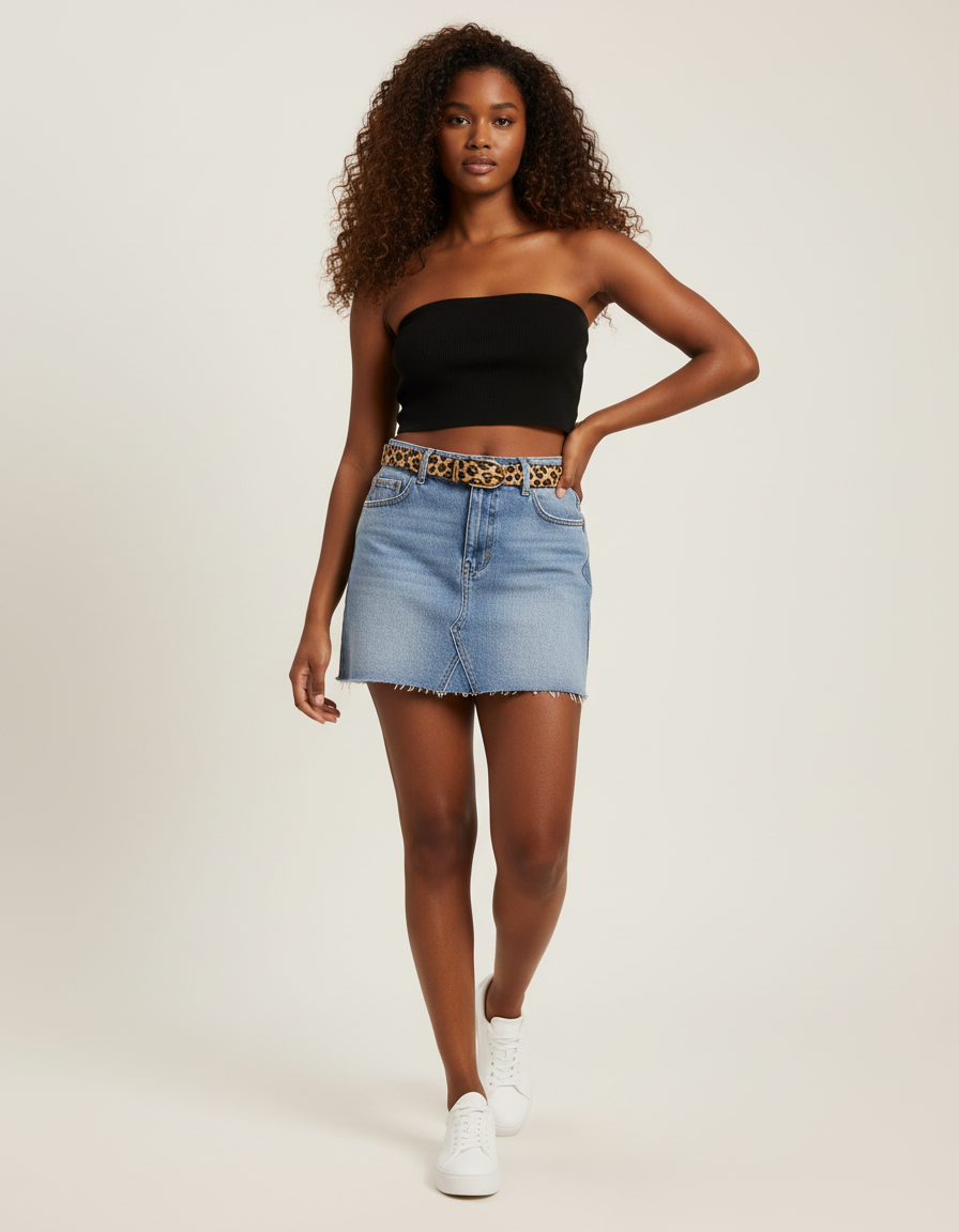 Jupe Jean Mini Effilochée Décontractée