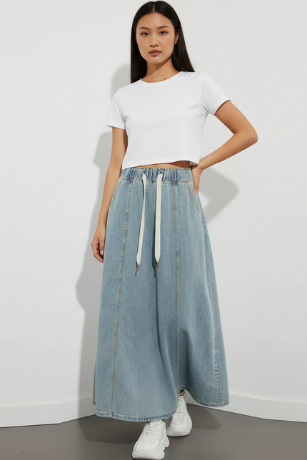 Jupe Jean Fluide Taille Haute Décontractée