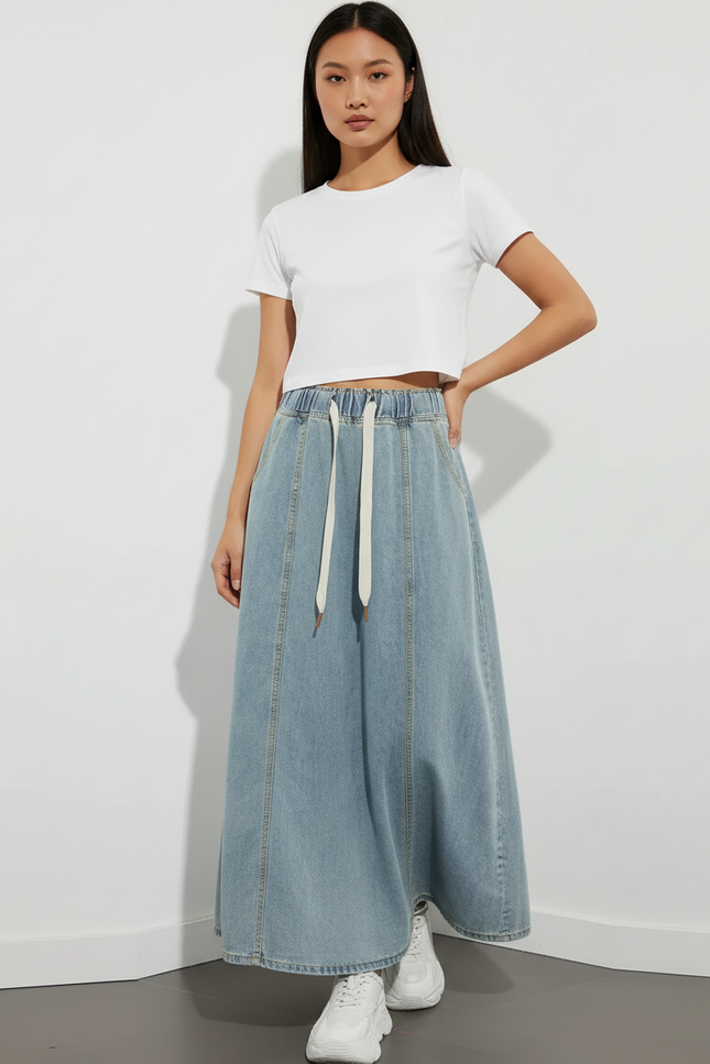 Jupe Jean Fluide Taille Haute Décontractée