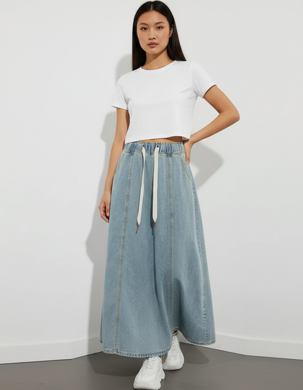 Jupe Jean Fluide Taille Haute Décontractée