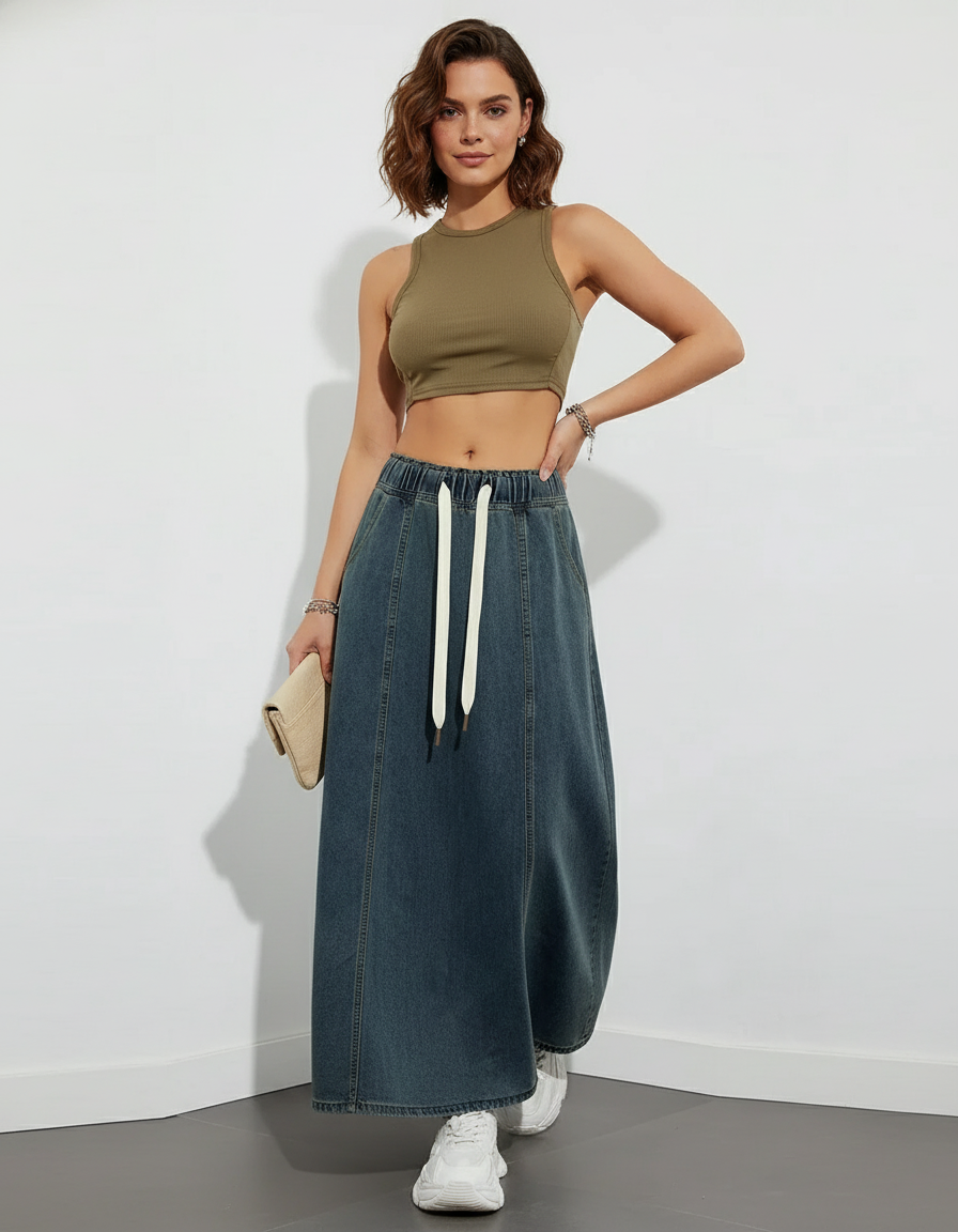 Jupe Jean Longue Délavée Y2K