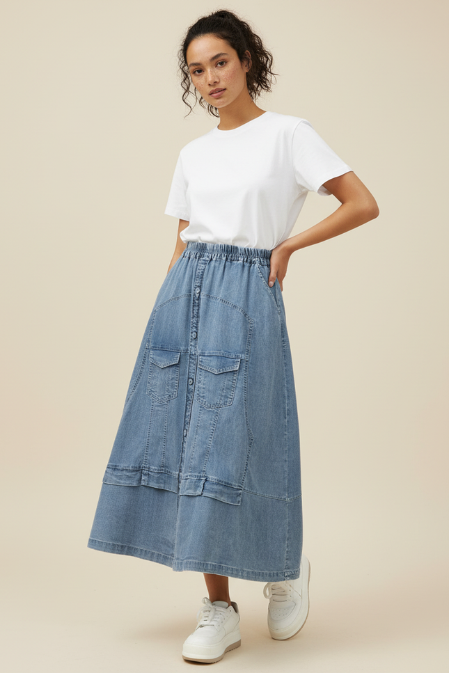 Jupe En Jean Trapèze Longue