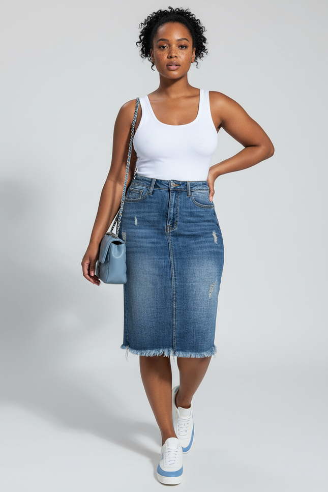 Jupe Jean Déchirée Franges Décontractée