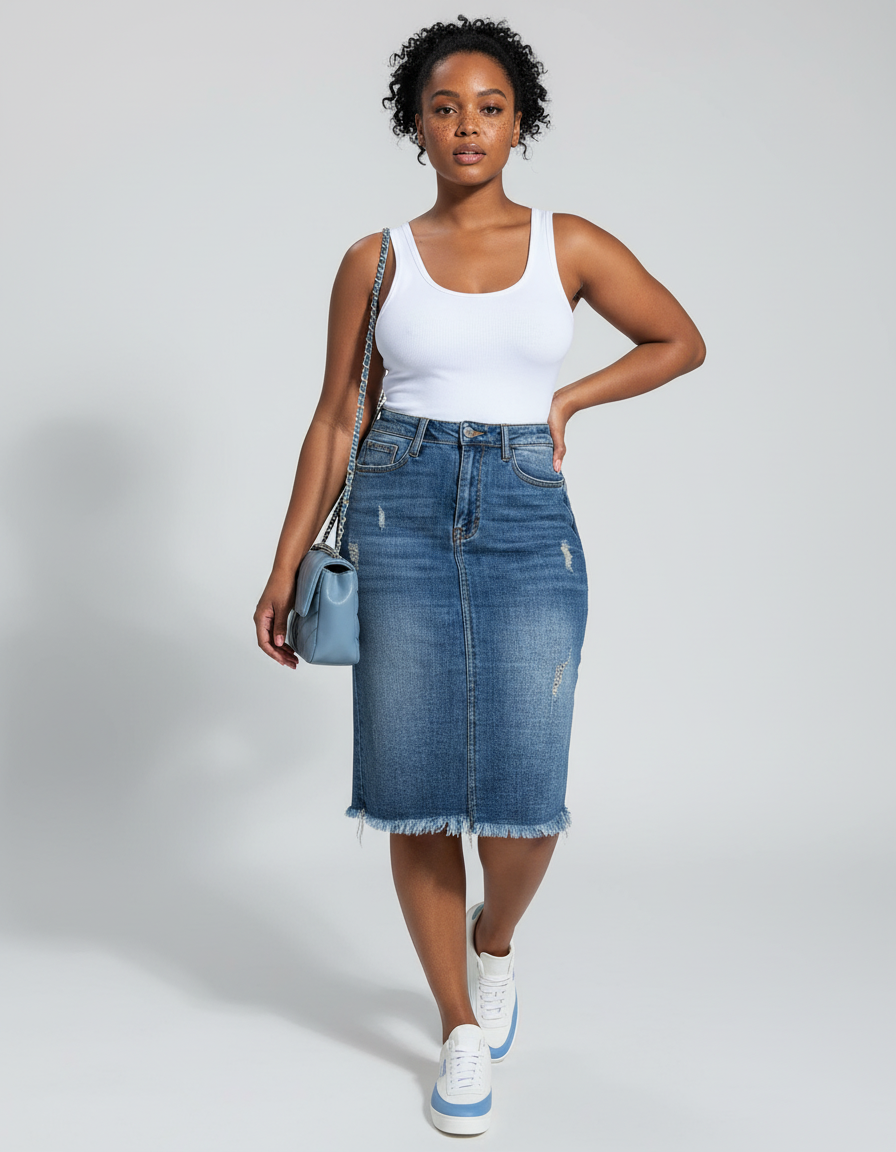 Jupe Jean Déchirée Franges Décontractée