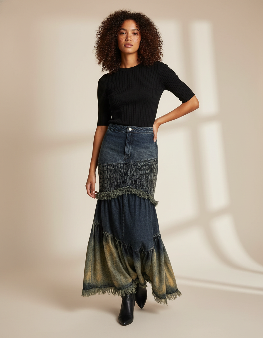 Jupe Jean Patchwork Dégradée Bohème