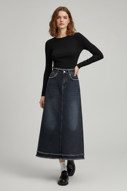 Jupe Jean Délavée Longue Décontractée