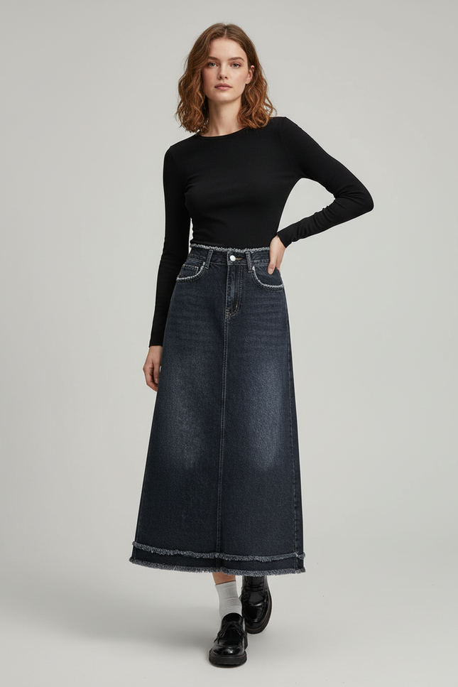 Jupe Jean Délavée Longue Décontractée