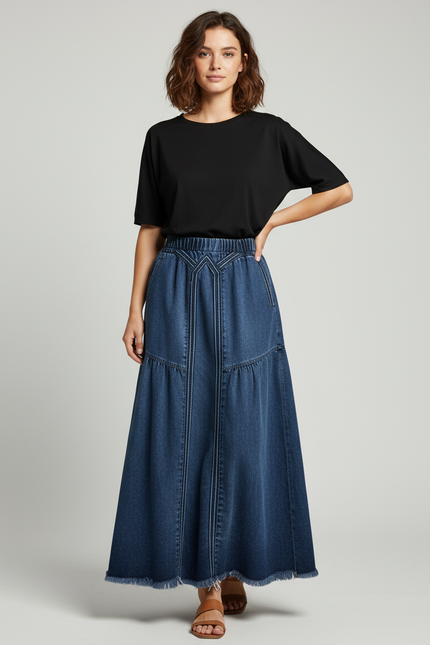 Jupe Jean Longue Évasée Fluide