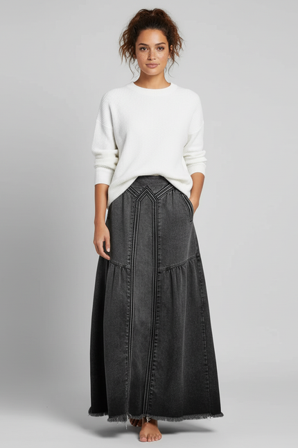 Jupe Jean Gris Délavé Évasée Chic