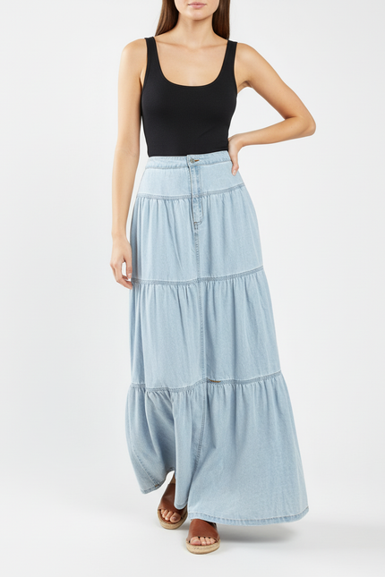 Jupe Jean Bleu Clair À Volants Fluide