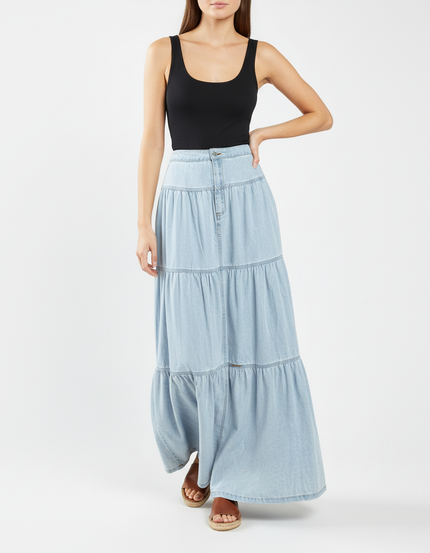 Jupe Jean Bleu Clair À Volants Fluide