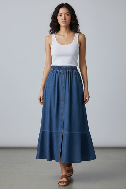 Jupe Jean Longue Évasée Fluide Bohème