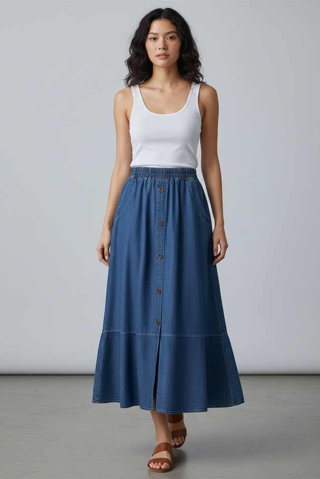 Jupe Jean Longue Évasée Fluide Bohème