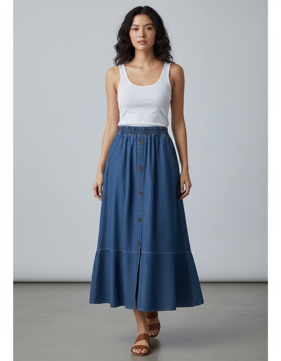 Jupe Jean Longue Évasée Fluide Bohème