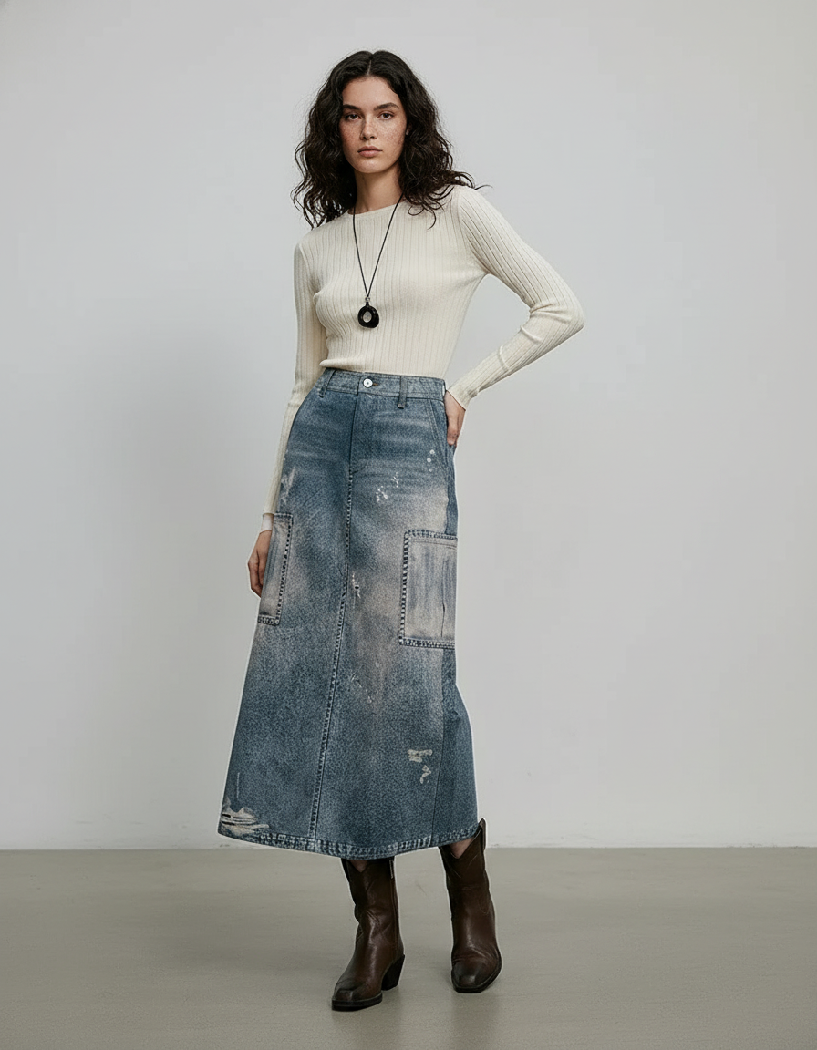 Jupe En Jean Longue Dechire